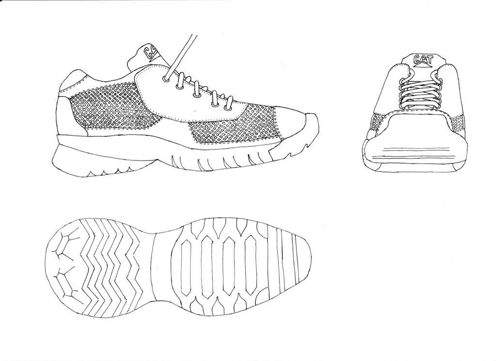 Caterpillar Shoe orthographic sketch